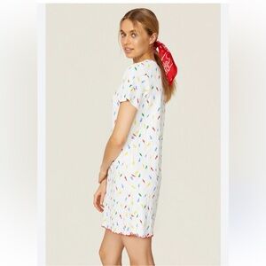 Rachel Antonoff White/Multicolor Print Fitz Short Sleeve Tee Dress Size Small